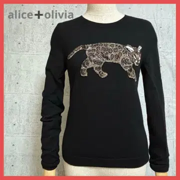 앨리스 앤 올리비아 새상품급 비즈 자수 고양이 긴팔 니트 스웨터 블랙