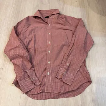 DESIGNWORKS 빨간색과 화이트 체크 긴팔 셔츠