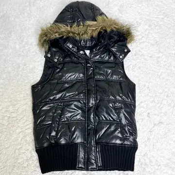 y2k 퍼 다운 베스트 자켓 헤이세이 갸루 그런지 광택 블랙