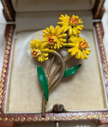 ART 오렌지 산황색 플라워 부케 브로치 USA 빈티지