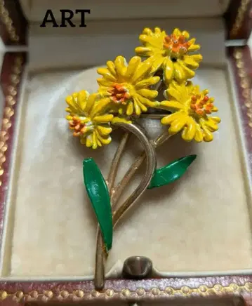 ART 오렌지 산황색 플라워 부케 브로치 USA 빈티지