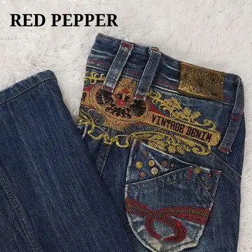 레드페퍼 골드 자수 코인 빈티지 가공 플레어 데님 w25