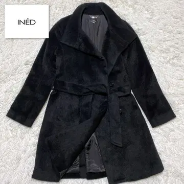 새상품급 INED 이네드 알파카 실크 혼방 스탠드 카라 코트 벨트 포함