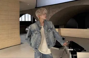 남성용 빈티지 워시드 데님 자켓 숄더 패드 포함