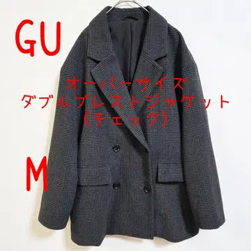GU 지유 오버 사이즈 더블 브레스트 자켓 체크 M 새상품급