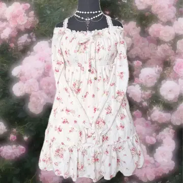 y2k LIZLISA 셔링 꽃무늬 원피스 히메카지 기모 오프숄