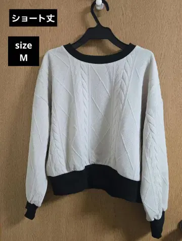 [ 하자품 ] 케이블 짜임 긴팔 니트 숏 기장 사이즈 M