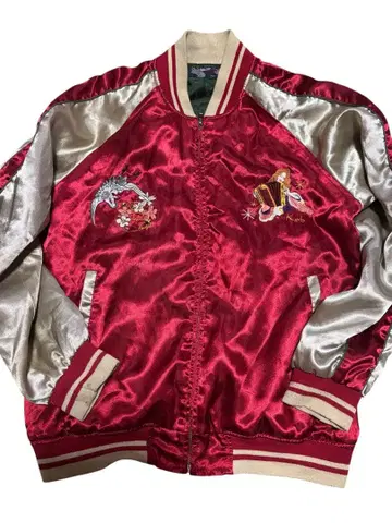 빨간색 새틴 스카잔 용 호랑이 자수