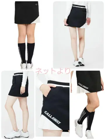 캘러웨이 L 블랙 화이트 골프 스커트 밑단 플리츠 허리밴딩 4 포켓