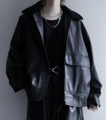 [ 완판템 ] 오버 사이즈 가죽 자켓 블랙