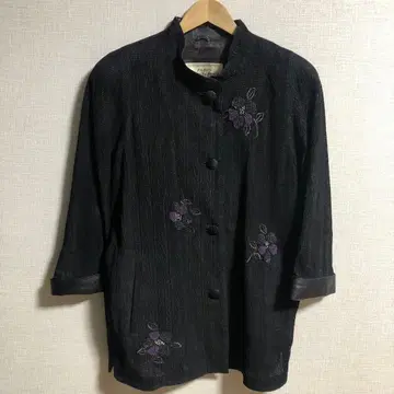 블랙 자수 시스루 니트 자켓