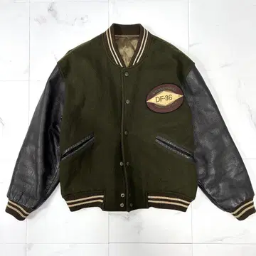 L 사이즈 DE-VILLE 울 가죽 바시티 자켓 그린 남성용