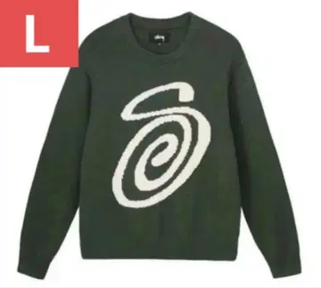 올리브 그린 스월 로고 니트 L