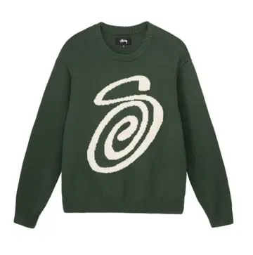 올리브 그린 스월 로고 니트 L