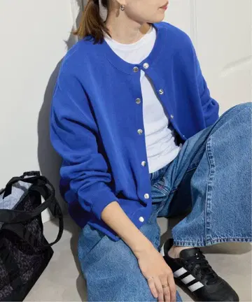 더블 페이스 저지 스냅 가디건 블루 긴팔