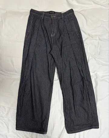 스트라이프 와이드 팬츠 다크 블루