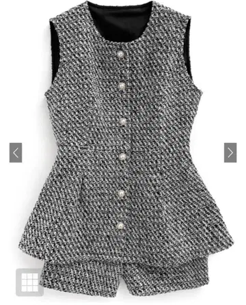 트위드 셋업 블랙 화이트 F