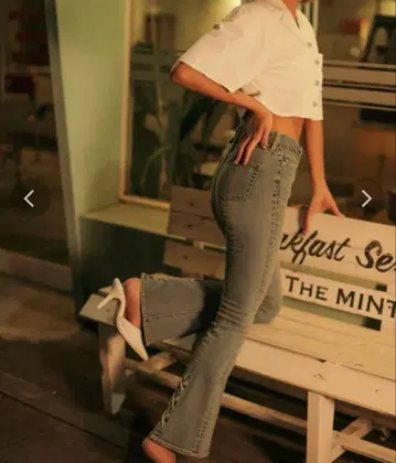 GYDA 하이웨스트 백 레이스업 플레어 데님 S 사이즈