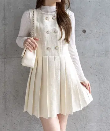 clear 트위드 플리츠 미니 원피스 아이보리