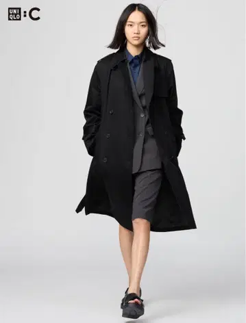유니클로 트렌치코트 블랙 사이즈 L