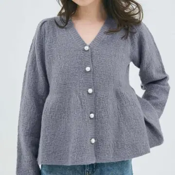 coca 라메 니트 펄 버튼 페플럼 가디건