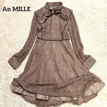 택 포함 새상품 An MILLE 리본 브로치 레이스 원피스 더스티 핑크