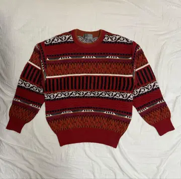 DEMIAN 빨간색 패턴 니트 스웨터