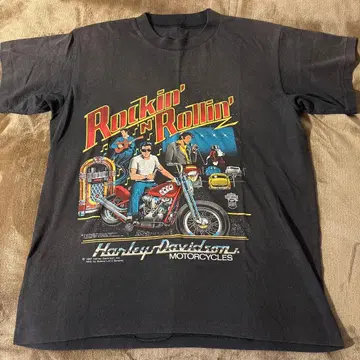 80s 할리데이비슨 블랙 페이드 싱글 스티치 T셔츠