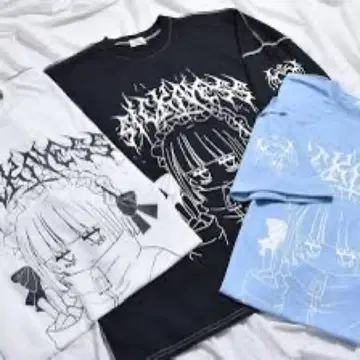 볼칸 스카이블루 스티치 천사계 패션 지뢰계 양산형 캐릭터 티셔츠