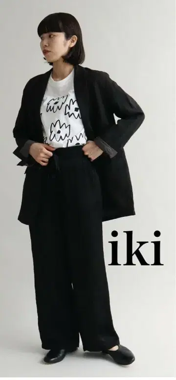 iki 큐프라 주름 새틴 와이드 팬츠 블랙 F