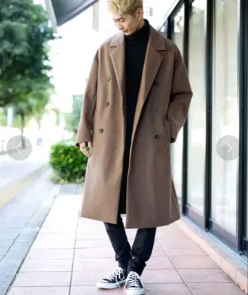 스트레치 볼륨 테크 멜톤 오버 사이즈 롱 기장 랩 코트