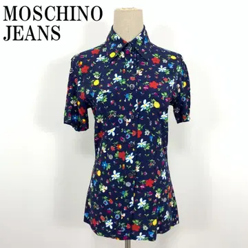 LA6946 모스키노 레이온 100% 꽃무늬 반팔 블라우스 네이비 XS