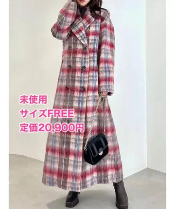 [ RESEXXY ] 샤기 체크 롱 코트 모헤어풍 체스터