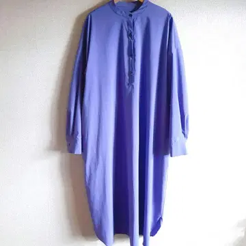 Aga 아르가 노카라 셔츠 롱 원피스 블루 긴팔 개더