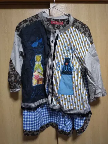 오레보레 브라 패치워크 오부 소매 셔츠