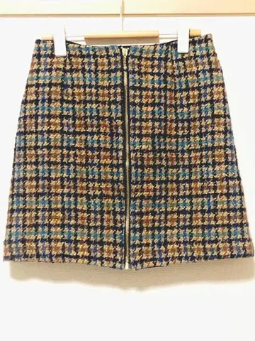 [미사용 새상품] BABYLONE 체크 무늬 트위드 미니 스커트