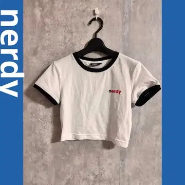 nerdy 크롭 T셔츠 반팔 백 프린트