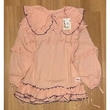 새상품 헬로 샌프란시스코 배색 스티치 프릴 튜닉 상의 핑크