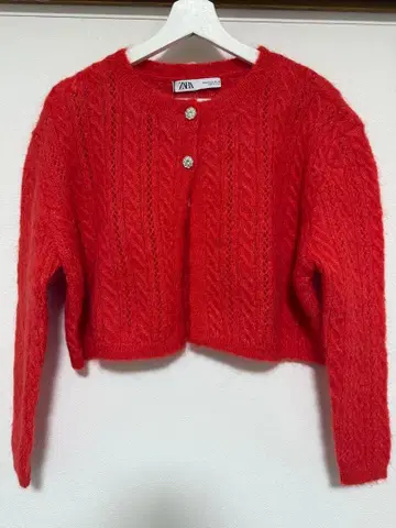 ZARA 니트 가디건 빨간색 레드