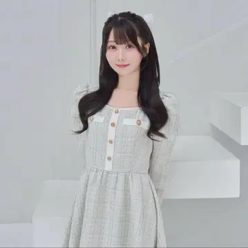 Rosemuse 트위드 라이크 파이핑 드레스 화이트