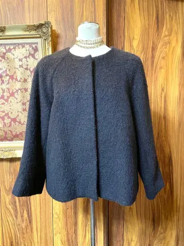 아나텔리어 양모 알파카 숏코트 노카라 자켓 라이트 네이비