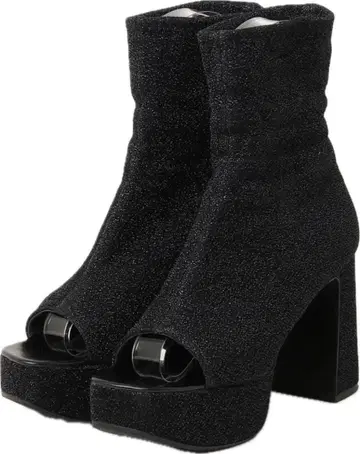 diana 오픈토 라메 글리터 부츠 블랙