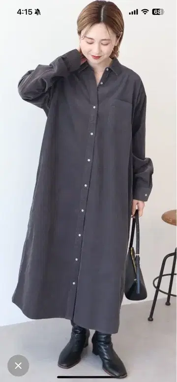 코듀로이 셔츠 원피스 차콜 그레이