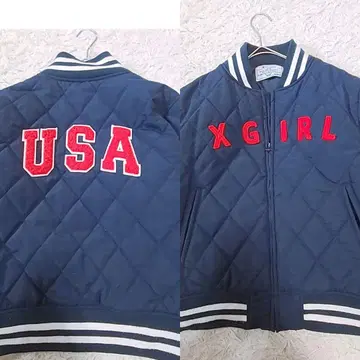 X-GIRL Champion 콜라보 퀼팅 자켓 앞뒤 로고