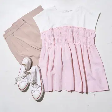 [ 새상품 ] FREAK'S STORE 스트라이프 프렌치 슬리브 T셔츠