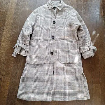 여성용 M 사이즈 체크 무늬 롱 코트