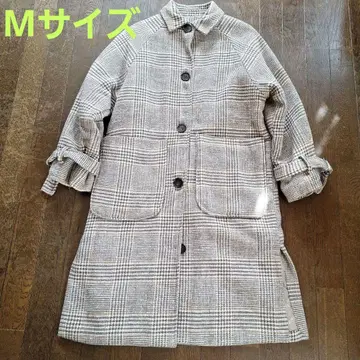 여성용 M 사이즈 체크 무늬 롱 코트
