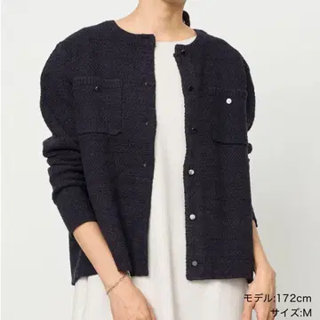 소재 사슴 무늬 니트 가디건 네이비
