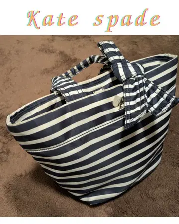 케이트 스페이드 스트라이프 패턴 토트백 네이비/화이트
