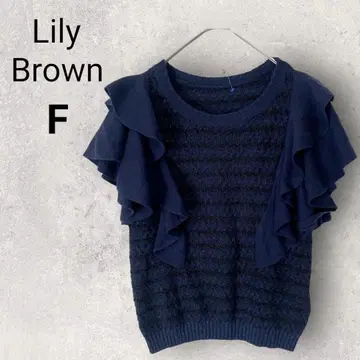 릴리 브라운 슬리브리스 썸머 니트 F 네이비 프릴 울 혼방 라메